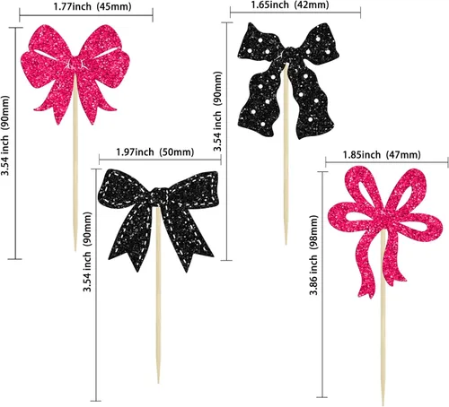 Miniatura 2 de Ephlyn 24 Piezas Adornos para Cupcakes con Lazo Rosa - Decoraciones de Cupcakes con Moño para Nupcial, Baby Shower, Fiesta Temática de Boda - Negro