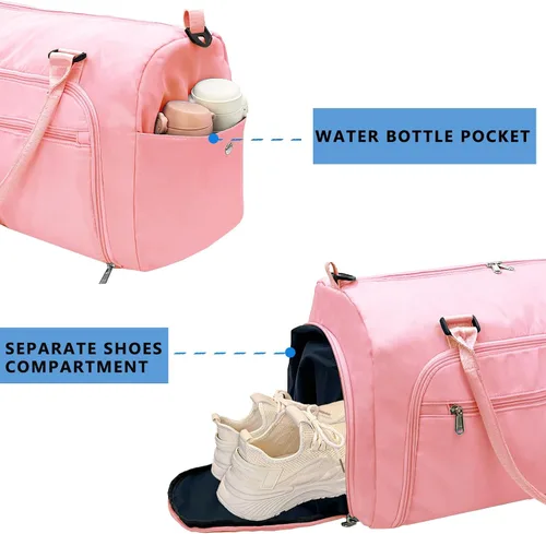 Miniatura 5 de woogwin Pequeña bolsa de gimnasio para hombres y mujeres con zapatos y compartimento húmedo, bolsa de lona impermeable para viajes, deportes