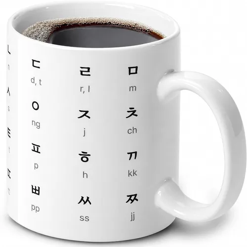 Miniatura 10 de BICETTO Taza de café de cerámica coreana de 12 onzas con impresionante diseño de hangul y alfabeto inglés, taza ideal para entusiastas del café