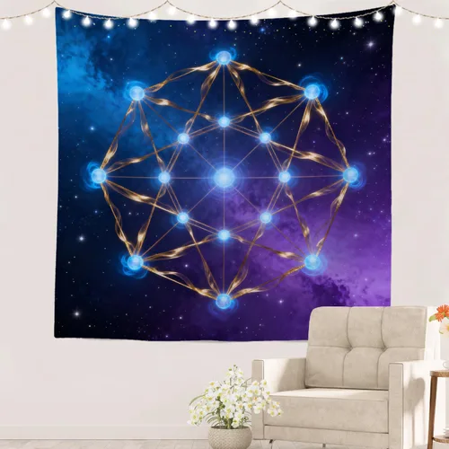 Batmerry Tapiz de geometría sagrada, cubo de metatrones, tapete de pícnic de geometría sagrada, tapiz hippie trippy, arte de pared, decoración de