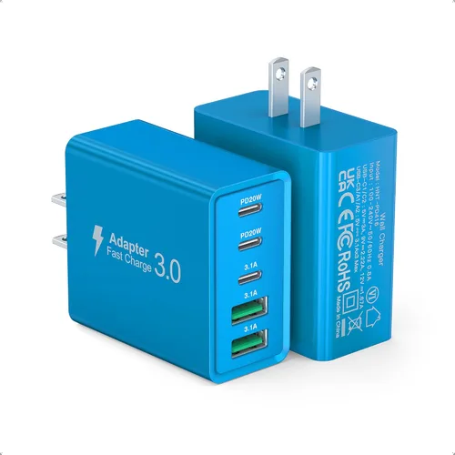 Miniatura 15 de [Paquete de 2] Cargador de pared USB C, bloque de cargador tipo C de 60 W, bloques de carga rápida de 5 puertos, enchufe multipuerto 3USB C+2USB A