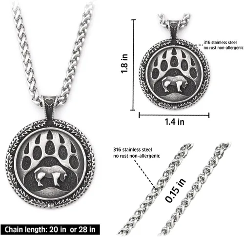 Miniatura 4 de BAVIPOWER Collar con colgante de pata de oso con patrón de nudo celta de acero inoxidable, collar escandinavo nórdico auténtico, joyería vikinga