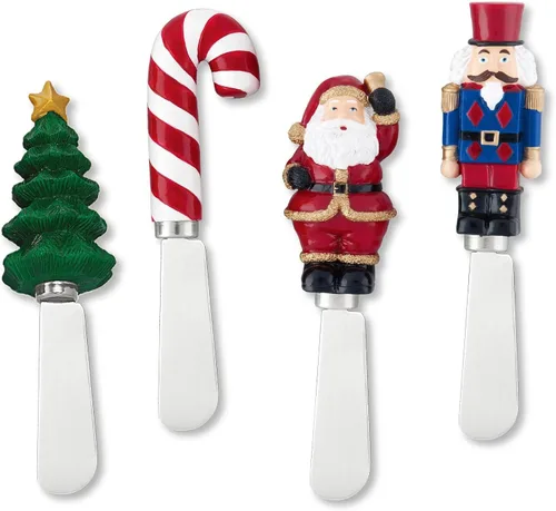 Miniatura 12 de Supreme Housewares Holly Days - Esparcidores de queso, asas de resina pintadas a mano con cuchillas de acero inoxidable para untar queso crema