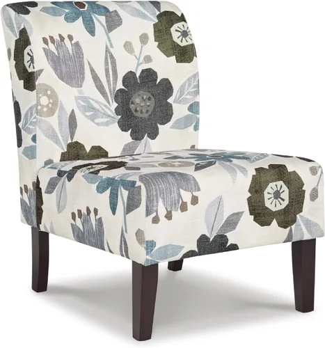 Signature Design by Ashley Triptis Silla de Acento Floral sin Brazos con Cojines Adheridos, Tapicería de Tela, Patas de Madera, Altura del Asiento
