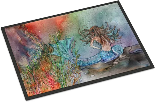 Caroline's Treasures 8972MAT - Felpudo de sirena morena de fantasía de agua de 18 x 27 pulgadas, tapete para puerta delantera, para interiores y