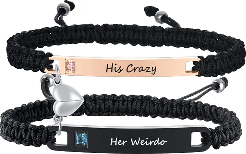Miniatura 10 de MEALGUET Pulsera personalizada para pareja, juego de pulseras personalizadas para parejas, pulsera de atracción mutua, nombre personalizado, pulsera