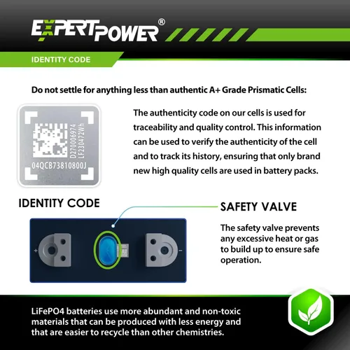 Miniatura 3 de ExpertPower 3.2V 304Ah LiFePO4 Batería de celda de litio UL2580 Grado A+ 4000-7000 ciclos y 10 años de vida útil Recargable de ciclo profundo