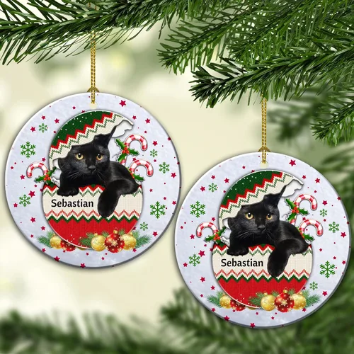 Miniatura 4 de Adorno colgante personalizado para decoración del árbol de Navidad de gato negro, adorno de bola de Navidad de gato negro, adorno de Navidad