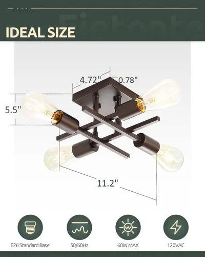 Miniatura 2 de Lámpara industrial de techo semiempotrada de 4 luces, lámpara de araña negra de granja, moderna lámpara de techo Sputnik con base E26 para cocina
