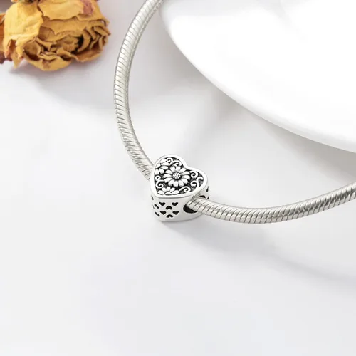 Miniatura 3 de PEIMKO Dije personalizado de plata de ley con diseño de corazón de flor de nacimiento y corazón de flor de nacimiento, pulsera de serpiente, regalo