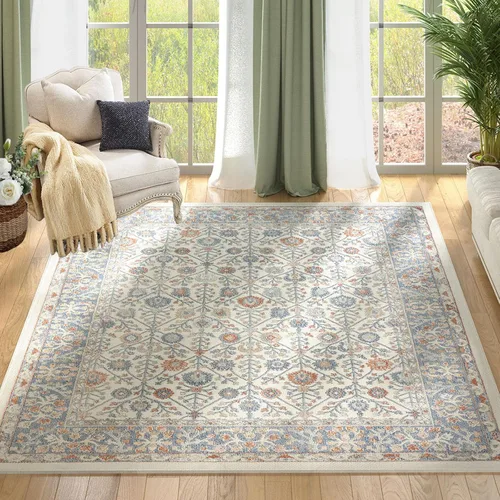 Miniatura 8 de Fashionwu Alfombra de baño con diseño floral para pasillo, alfombra moderna envejecida para sala de estar, alfombra turca, alfombra estética