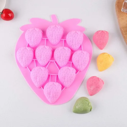 Miniatura 2 de Juego de 2 moldes de silicona para cubitos de hielo de fresa, juego de moldes de silicona para chocolate, dulces, pasteles, pasteles, jabón