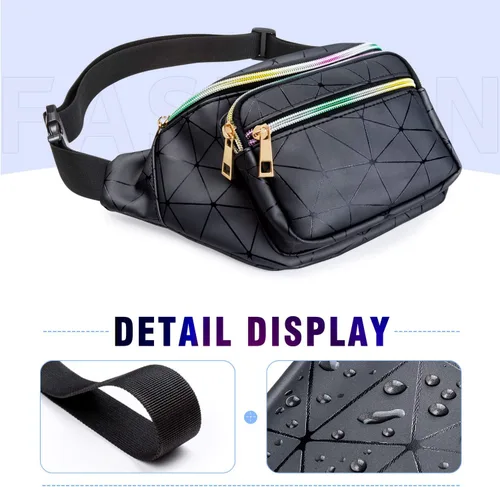Miniatura 3 de JECIMER Riñonera para mujeres y hombres, Riñonera de moda para niñas, adolescentes y niños con 5 bolsas, cinturón negro, paquete de cintura, bolsa