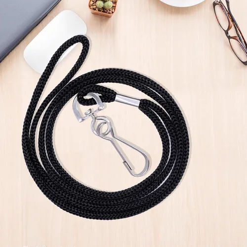 Miniatura 6 de HOSL Cordones de nailon negro, paquete de 100 cordones a granel para tarjetas de identificación de oficina con gancho giratorio