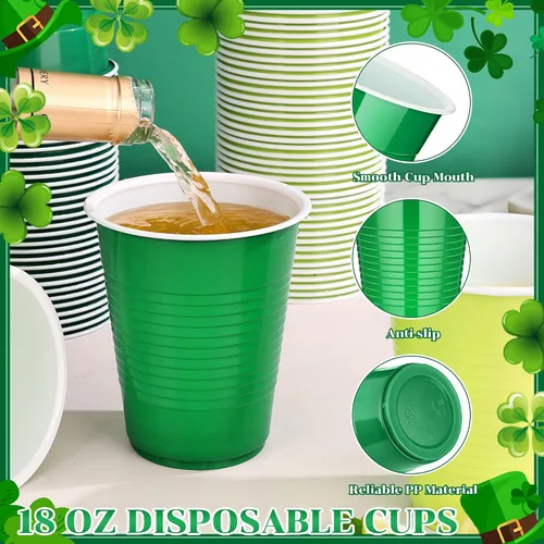 Miniatura 4 de KesaPlan 100 vasos de plástico desechables para fiesta de 18 onzas, color verde y verde claro, para el día de San Patricio Verde & Verde claro