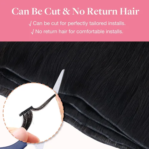 Miniatura 7 de GOO GOO Genius - Extensiones de cabello humano de trama, mezcla sin costuras y sin volumen plano, volumen natural para mujer, 1 negro azabache de 14