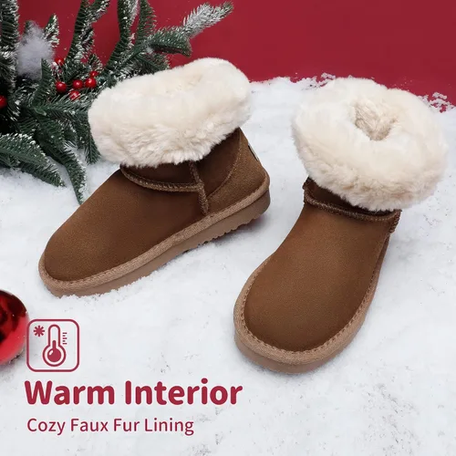 Miniatura 4 de DREAM PAIRS botas de piel de oveja para niños y niñas, para niños pequeños y grandes, botas con piel para la nieve