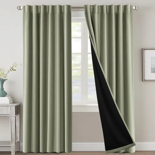 Miniatura 119 de H.VERSAILTEX Cortinas 100% opacas para dormitorio con forro negro, cortinas de oscurecimiento de habitación completa, con aislamiento térmico