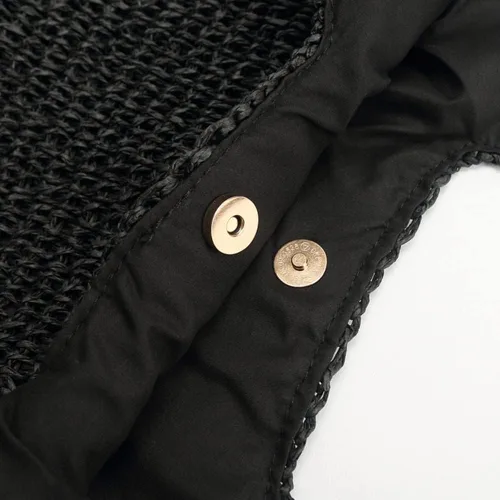 Miniatura 7 de QTKJ Bolso de hombro de paja grande suave tejida a mano bolso de playa negro bohemio con asa de paja retro de verano bolso de ratán negro Negro 118x