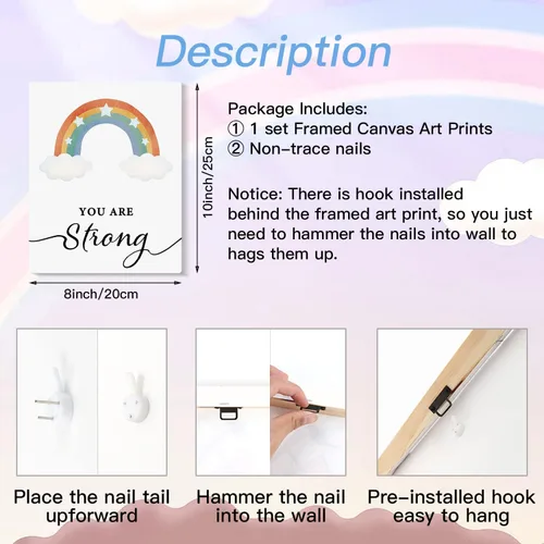 Miniatura 7 de HPNIUB Impresión artística colorida del arco iris, juego de 6 piezas (8 x 10 pulgadas), póster de lienzo de dibujos animados para niños, pintura