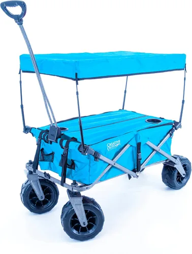 Miniatura 19 de Cochecito creativo para exteriores, carrito de playa XXL Deluxe con toldo, carrito plegable plegable y portátil, soporta hasta 200 libras de Ejército