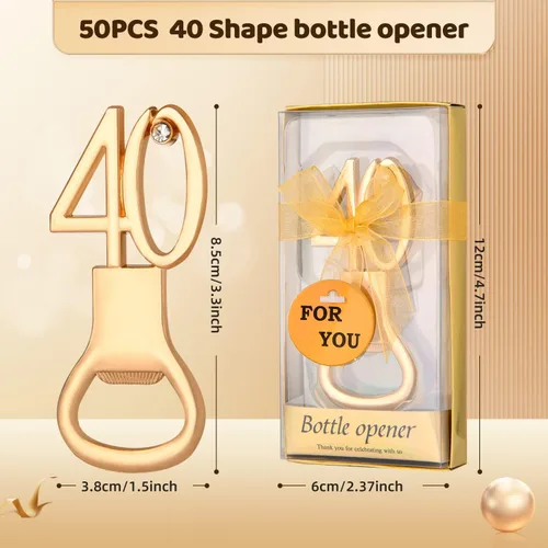 Miniatura 2 de 50 recuerdos dorados de fiesta de cumpleaños número 40 con diamantes de imitación, perfectos para invitados, 40 abridores de botellas de cerveza