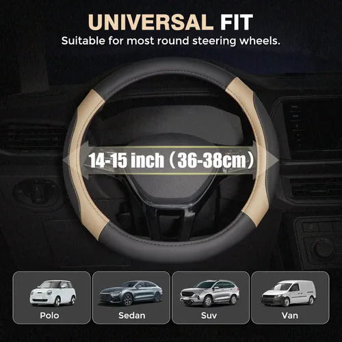 Miniatura 3 de FLORICH Funda para volante de automóvil, fundas de cuero de microfibra con forro antideslizante, protector elástico transpirable para volante