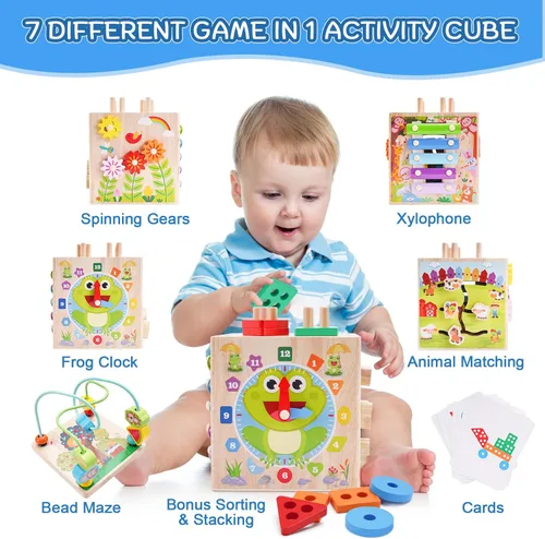 Miniatura 2 de Cubo de Actividades de Madera Juguetes Montessori para Niños Pequeños de 1, 2, 3 Años Regalo de Primer Cumpleaños para Un Año Juguetes