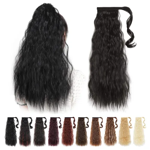 Miniatura 46 de Extensiones de cabello para cola de caballo, extensión de cola de caballo roja de 16 pulgadas, corta, ondulada, rizada, envolvente, cola de caballo