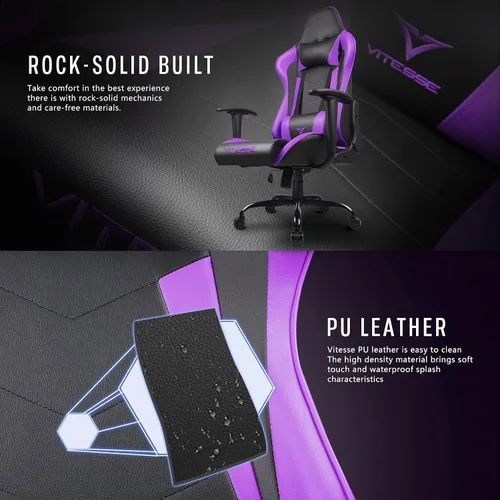 Miniatura 5 de Silla de juegos, silla ergonómica de carreras de respaldo alto con soporte lumbar y reposacabezas, silla de escritorio para computadora para niña