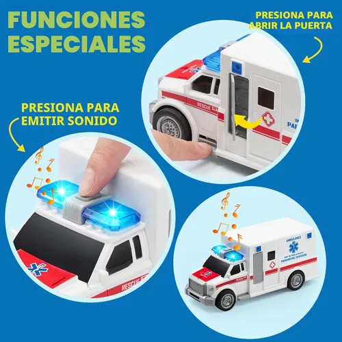 Miniatura 5 de JOYIN 4 paquetes de juguetes de vehículos de emergencia, vehículos accionados por fricción con luz y sonido, incluyendo camión de bomberos