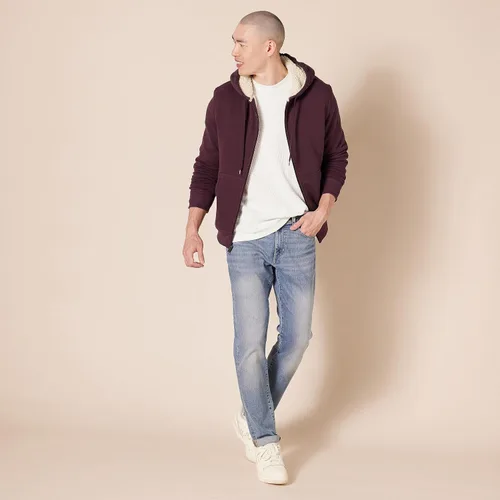 Miniatura 4 de Tienda Essentials Sudadera de vellón con capucha, con forro de sherpa y cierre completo de cremallera para hombre