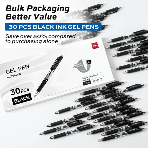 Miniatura 2 de deli Bolígrafos de gel, 30 bolígrafos retráctiles de tinta negra, bolígrafo de punta media a granel de 0.028 in, escritura suave, secado rápido,