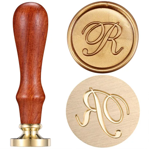 Miniatura 16 de Yoption - Sello de cera con diseño de letra del alfabeto y cabeza de latón retro, sello clásico