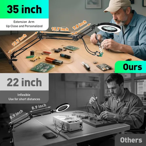 Miniatura 4 de Lupa de 12 veces con luz y soporte, brazo oscilante de 3 secciones ultradelgado, lupa iluminada para manos que ayudan, lámpara de escritorio LED