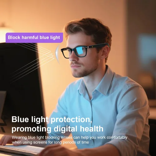Miniatura 3 de Anteojos inteligentes con Bluetooth, IPX5 impermeables y anti-luz azul, anteojos de audio inteligentes con toque inteligente, altavoz de oído