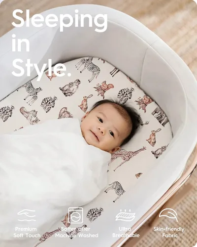 Miniatura 2 de Sábanas de cuna para bebé niño niña, TotBasic sábana ajustable de cuna ultra suave universal, compatible con Halo, Mika Micky, Baby Delight, Dream