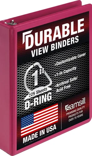 Miniatura 45 de Samsill Carpeta duradera de 1.5 pulgadas, fabricada en los Estados Unidos, carpeta de anillos en D, carpeta transparente personalizable, color rojo
