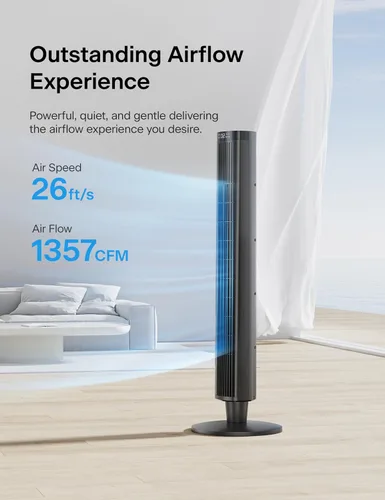 Miniatura 4 de PELONIS - Ventilador de torre de 42 pulgadas para dormitorio – 26 pies/s, ventilador de torre oscilante de 90° con control remoto, pantalla LED