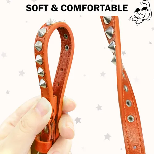 Miniatura 2 de Collares de Cuero para Gatos Niño Niña con Campana y Cinturón Elástico de Seguridad, Remaches Personalizados con Tachuelas Collar de Hebilla Segura