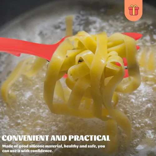 Miniatura 8 de Healeved Tenedor de cocina de silicona ergonómico reutilizable para pasta, tenedor lavable de cocina grande para ensaladas y fideos y diseño
