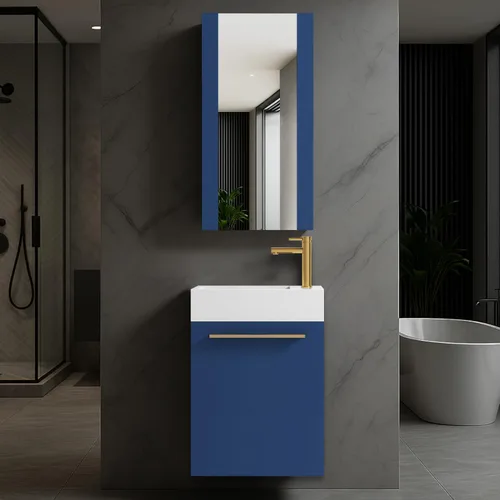 Miniatura 10 de Blossom Tocador de baño pequeño de 18 pulgadas con fregadero, gabinete flotante de madera maciza, resistente a la humedad, fregadero de profundidad