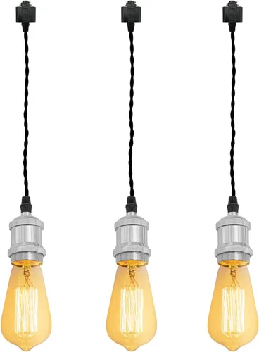 Miniatura 16 de Kiven 3 luces H System Track Mini colgante, soporte de lámpara con acabado negro perla, kit de luces de riel, colgante de rosa, tela trenzada