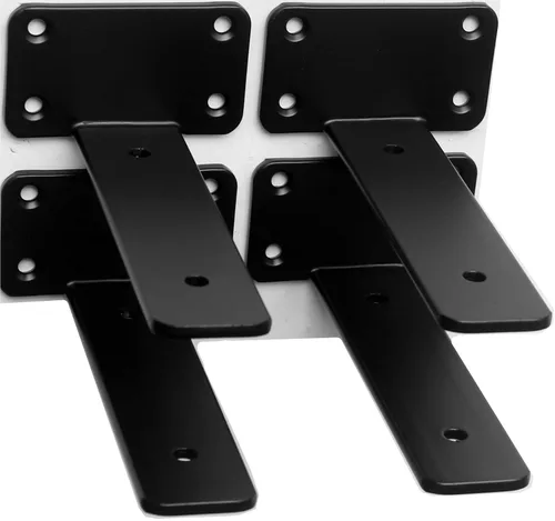 Miniatura 88 de Paquete de 2 - Soportes de estante en L ocultos negros de 4 pulgadas (1/5 pulgada de grosor) Soportes de estante flotante de hierro Soportes