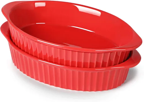 Miniatura 9 de LEETOYI Juego de 2 sartenes ovaladas de porcelana para gratinar para 1 o 2 personas, utensilios para hornear con doble asa para cocina y hogar, Azul