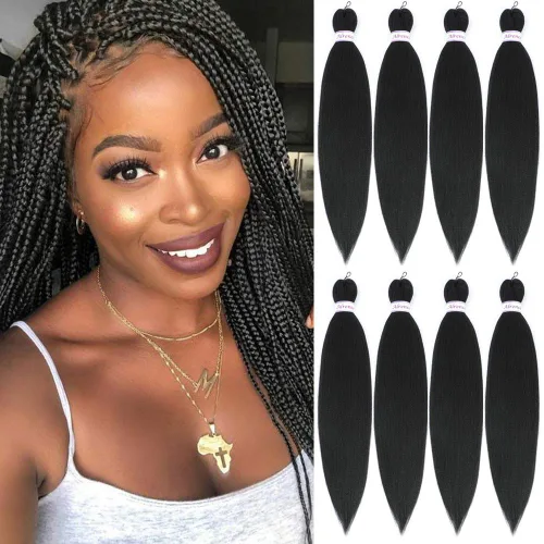 Miniatura 39 de Alrence Cabello estirado para hacer trenzas, trenza larga de 30 pulgadas, 8 paquetes, extensiones profesionales de trenzado de cabello sintético, 1b#
