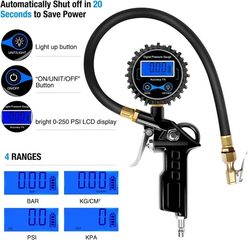 Miniatura 6 de Nilight 50026R Inflador de neumáticos digital con manómetro, 250 PSI, portabrocas de aire y accesorios de compresor resistentes con manguera de goma