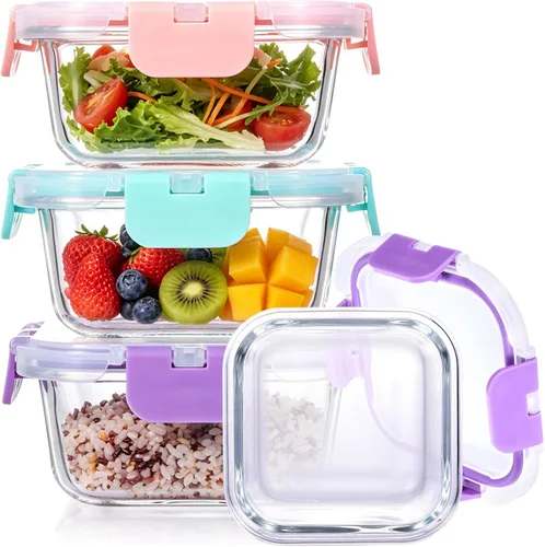 Miniatura 8 de Paquete de 3 recipientes bariátricos de preparación de comidas, cuencos de vidrio de 8 onzas para control de porciones, lonchera de vidrio