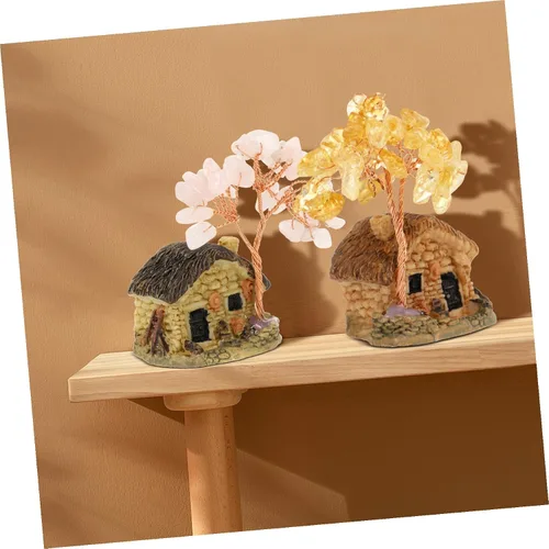 Miniatura 5 de Cabilock Adorno de árbol de piedras preciosas de cristal para árbol de dinero, mini oficina resina, árbol de dinero
