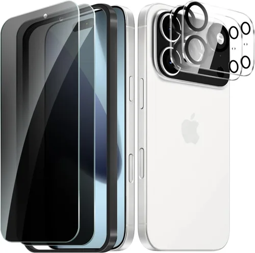 Paquete de 2+2 protectores de pantalla de privacidad para iPhone 17 Pro Max con protector de lente de cámara, película de protección de vidrio